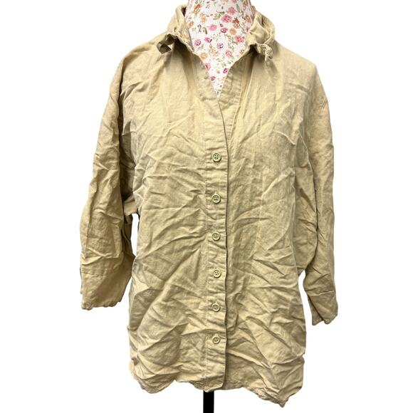 🌾 Ashley Stewart 22W Beige Linen Blend Button Up Shirt – Plus Size Top - Picture 1 of 5